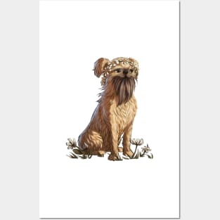 Brussels Griffon Dog in a Flower Crown Posters and Art